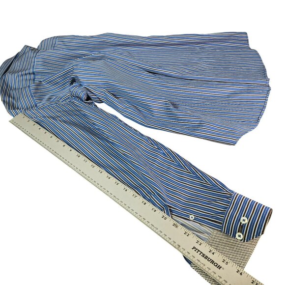 Bugatchi Classic Fit Mens XL Blue Multi-Stripe Long Sleeve Button-Up Dress Shirt - Picture 10 of 11